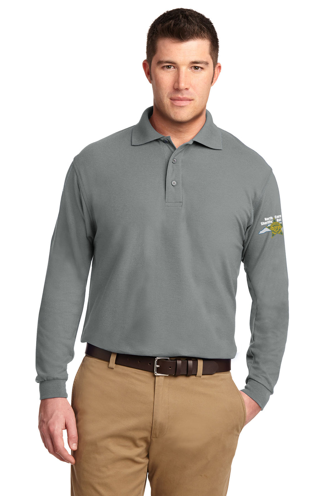 Men's Port Authority Silk Touch Performance Long Sleeve Polo - Cool Grey